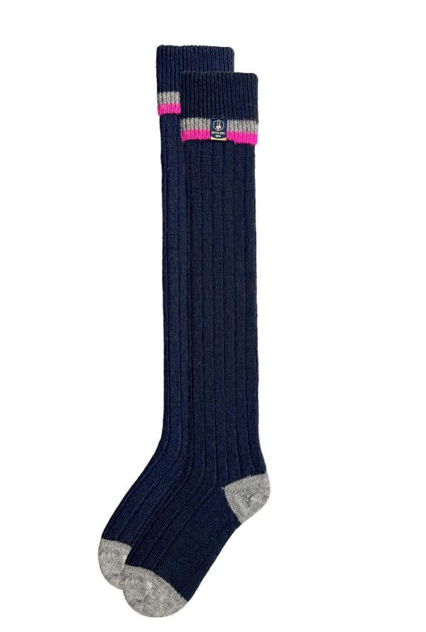 The British Boot Sock Company Wellington Boot Socks – Navy & Pink | 100% British Wool | UK 4-7