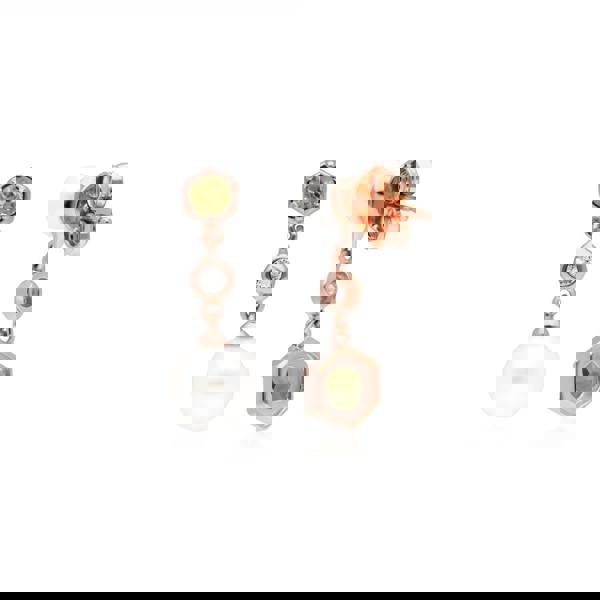 270E030306925 Modern Pearl, Peridot & Topaz Mismatched Drop Earrings in Rose Gold Silver 3