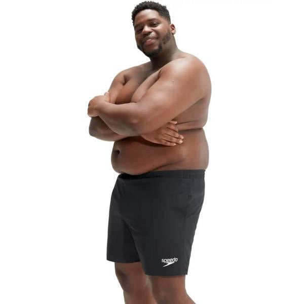 Black plus size Speedo Essentials Plus 16 inch watershorts with white logo