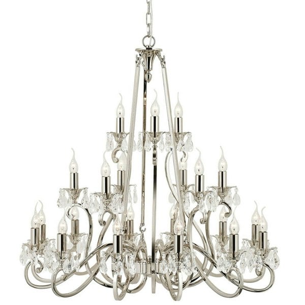 Esher Ceiling Pendant Chandelier Polished Nickel & Crystal Curved 21 Lamp Light Loops