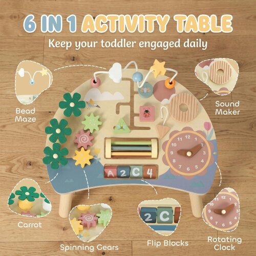 AIYAPLAY Wooden Baby Activity Table, 6-in-1 Montessori Activity Table