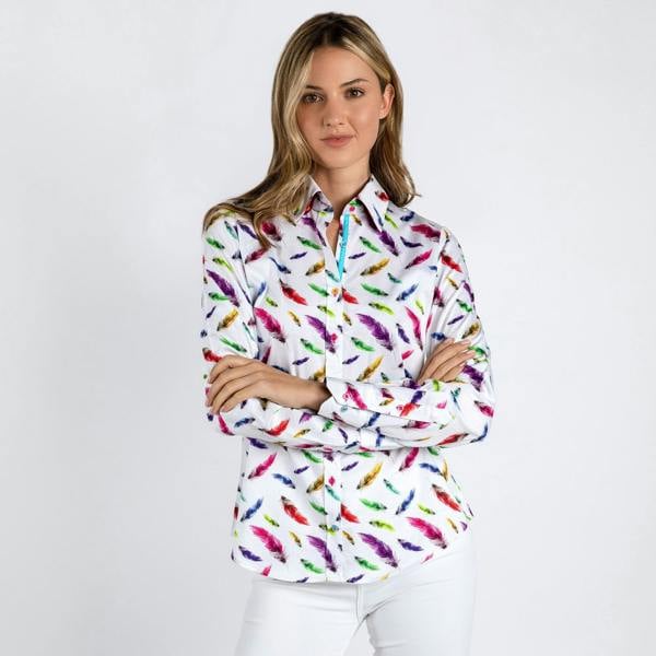 MULTICOLOUR FEATHERS WOMENS  PRINT SHIRT - Premium Men's Patterned Shirt by Claudio Lugli | Bold Design, Tailored Fit, Best Printed Shirts
