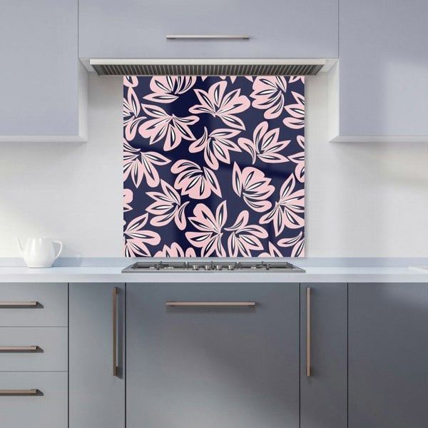 Warren Reed - Designer Pink Navy Floral Botanical Pattern Kitchen Splashback