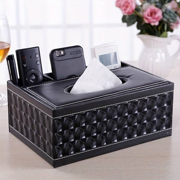 smartbies Leather Tissue Box Multifunctional Organizer – Tissue Box Holder Accessory