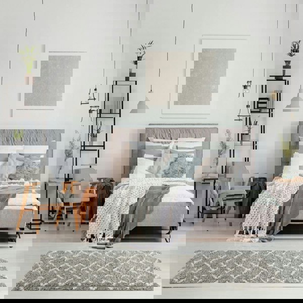 Diamond Design Thick Shaggy Area Rugs Grey