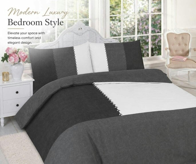 Night Zone Suede Patch Polycotton Duvet Cover Set – Soft Touch Patchwork Bedding with Pillowcases