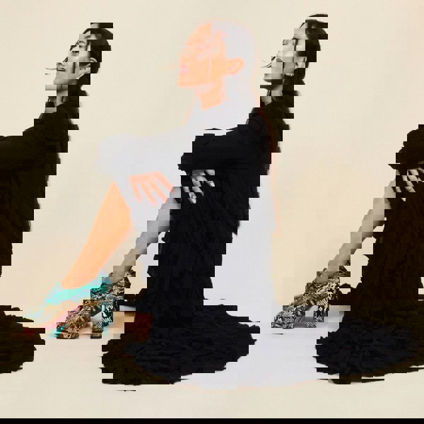 Embassy London Roulette Platform - Green & Brown Snake - Women's leather oxford pump with platform and block heel