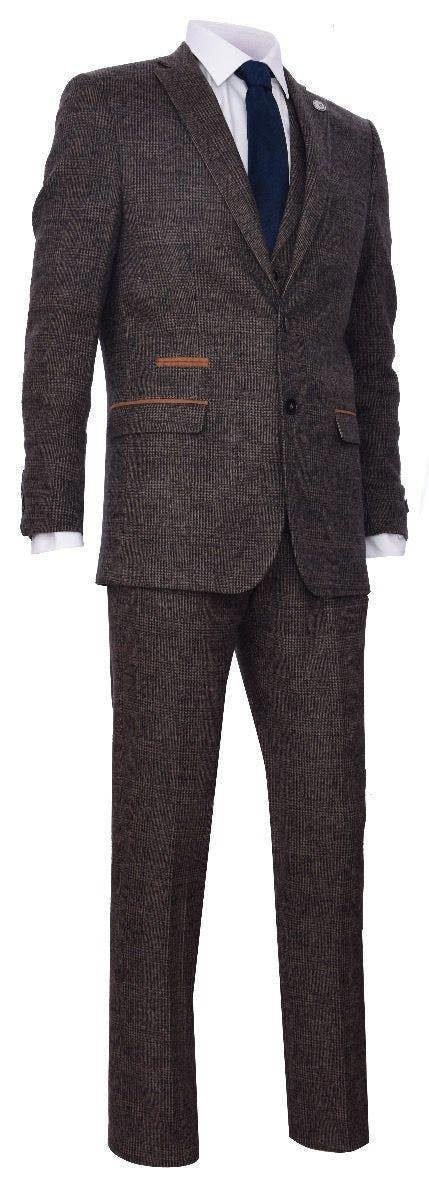 TruClothing Men's 3 Piece Brown Herringbone Tweed Suit