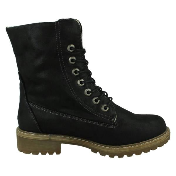 Spot On Ladies Spot On Mid Heel Lace Up Fleece Lined Calf Boots F51217