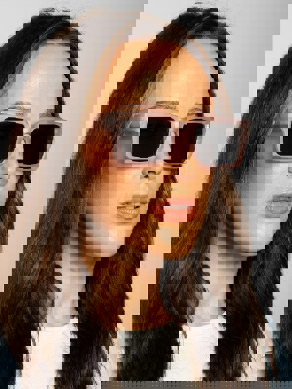 SVNX Square Frame Sunglasses in Matte Pink with Black Lenses