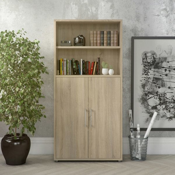 Furniture To Go Prima Bookcase 3 Shelves with 2 Doors in Oak