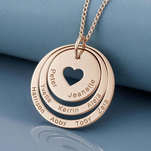 Christopher James of London 9ct Rose Gold Plated Two Disc Cut Out Heart Personalised Family Necklace