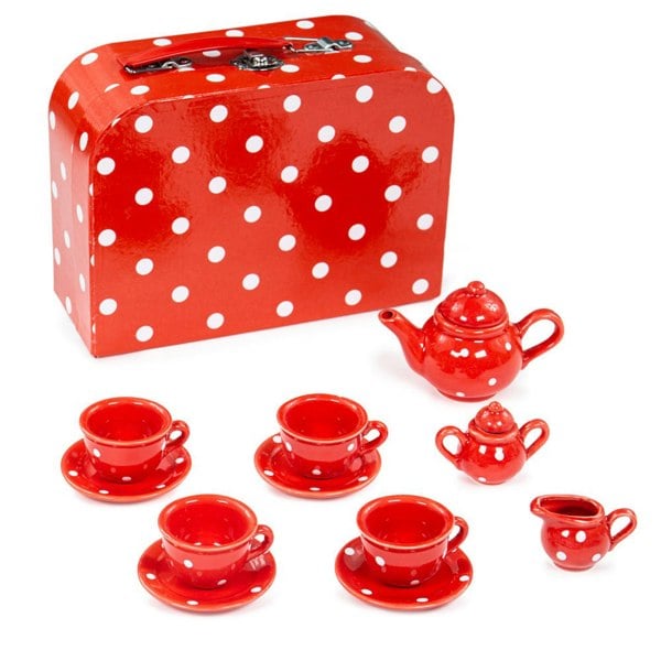 Bigjigs Toys Red Polka Dot Porcelain Tea Set