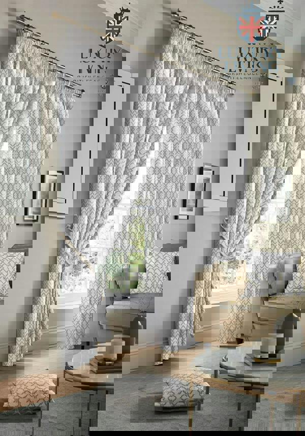 Luxury Living Modern Geometric Two-Tone Jacquard Lined Pencil Pleat Taped Curtains
