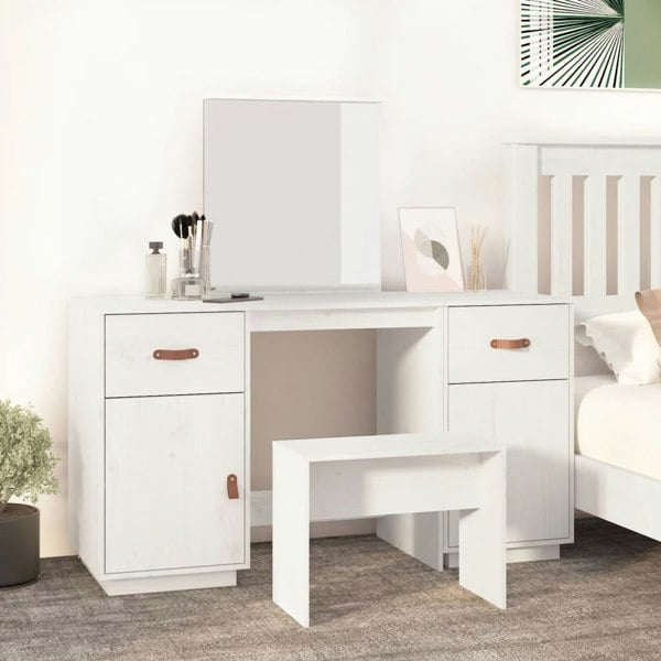 Berkfield Dressing Table Set with a Mirror White Solid Wood Pine