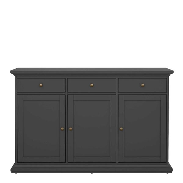 Wyld Haus Osaka Farmhouse Dark Grey Wooden Sideboard 3 Doors 3 Drawers