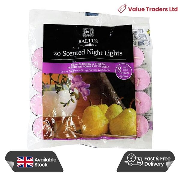 Baltus Pear Blossom & Freesia Scented Tealight Candles, Pack of 20, Up to 8 Hour Burn Time