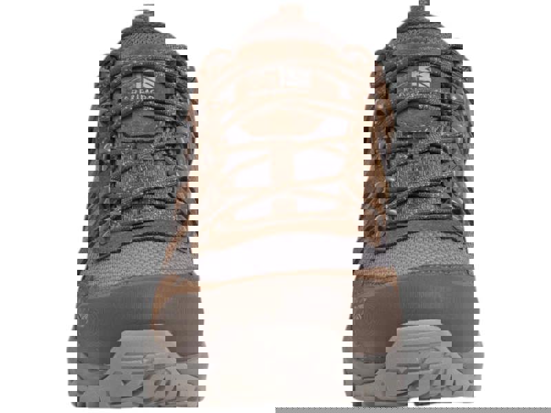 Karrimor Bodmin Low 6 Mens Walking Hiking Trekking Trainers, front view of the brown outdoor footwear with laces and rugged sole.