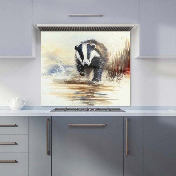 Warren Reed - Designer Wading Badger Watercolour Kitchen Splashback