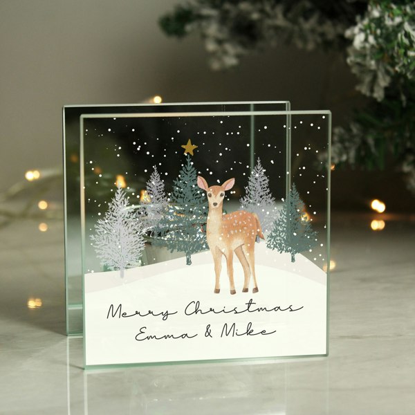 Personalised Memento Company Personalised Christmas Deer Glass Tea Light Candle Holder