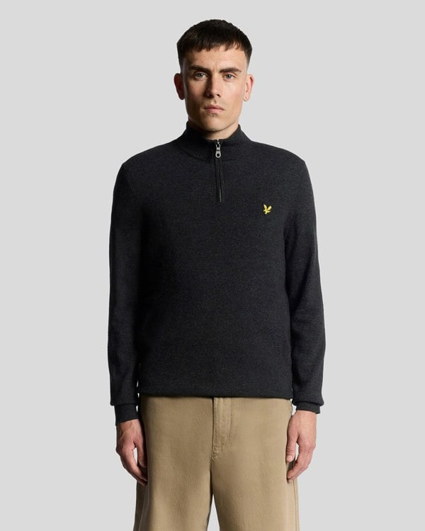 Lyle & Scott Lambswool Blend Quarter Zip Jumper - W155 Jet Black Marl