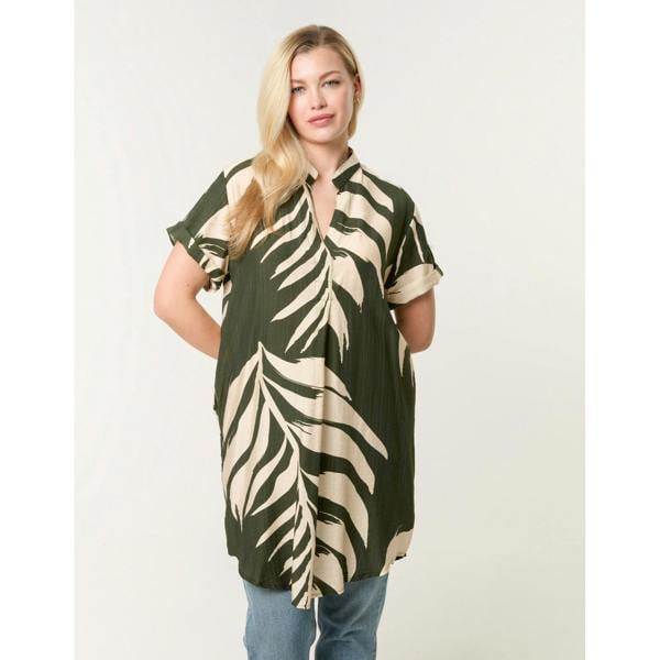 Blue Vanilla Palm Print Tunic Top