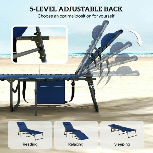 Bobobiy Five-Position Reclining Sun Loungers Set of 2 - Dark Blue