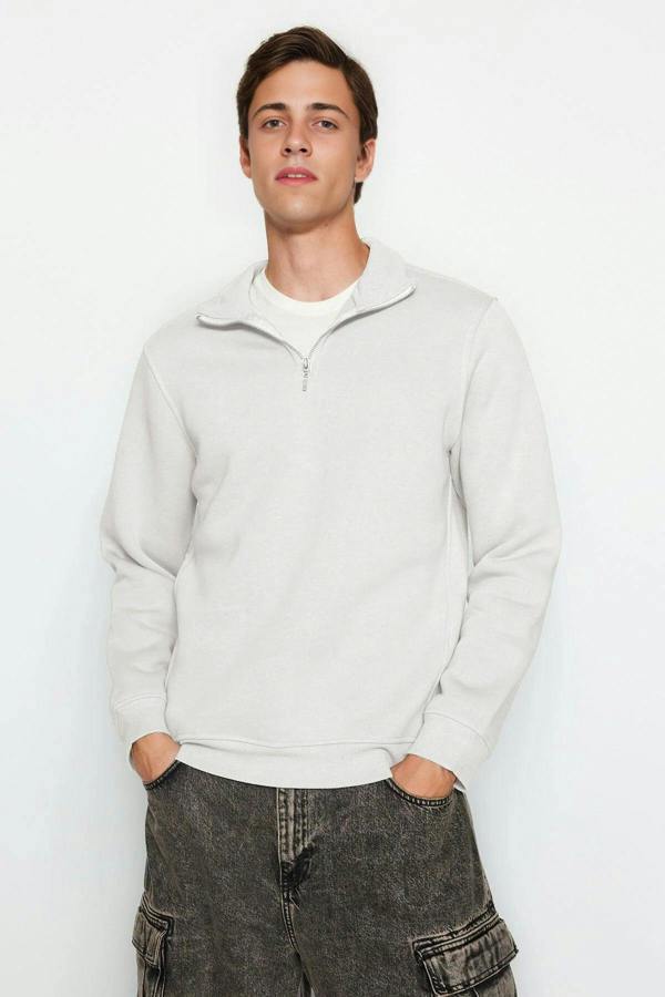 WOVCOR Stand Collar Zippered Basic Men's Sweatshirt
