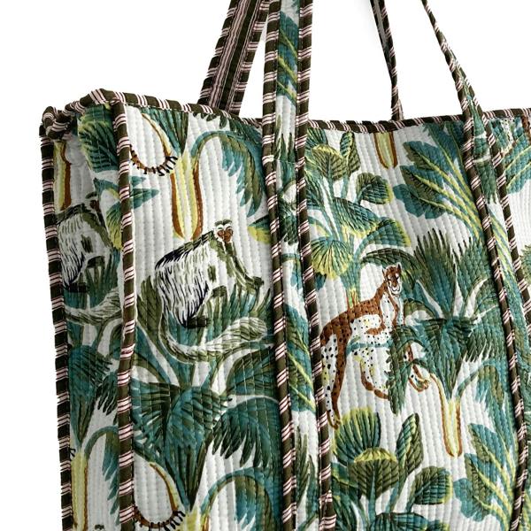 Hayley & Co Leopard Print Large Quilted Cotton Tote Shoulder Bag in White