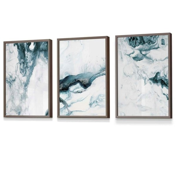 Abstract Teal and White Set of 3 Framed Wall Art | Artze Wall Art UK
