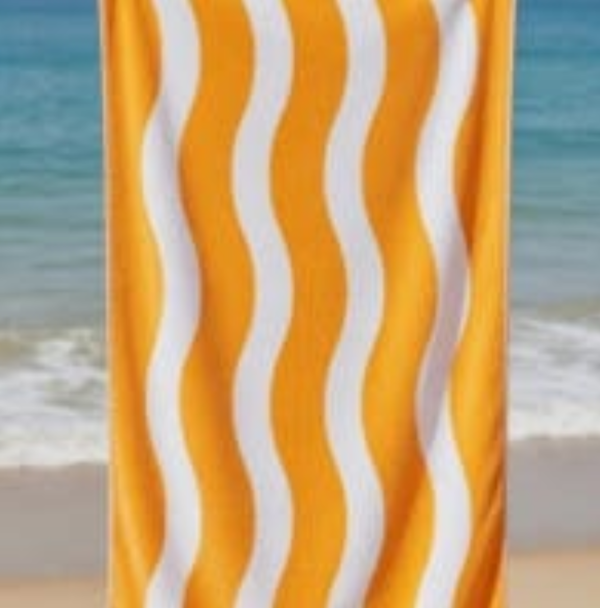 Dyzi Wavy Stripe Cotton Beach Towel Soft Absorbent Quick Dry 70x152cm