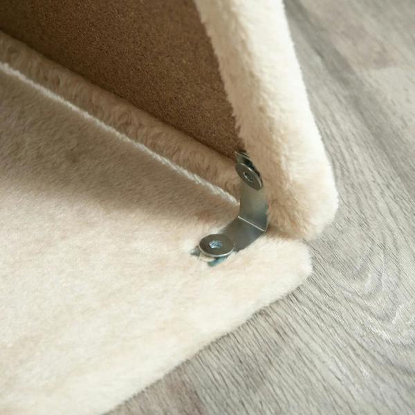 Cat tree scratching pad corner with sisal post and metal fasteners on plush base