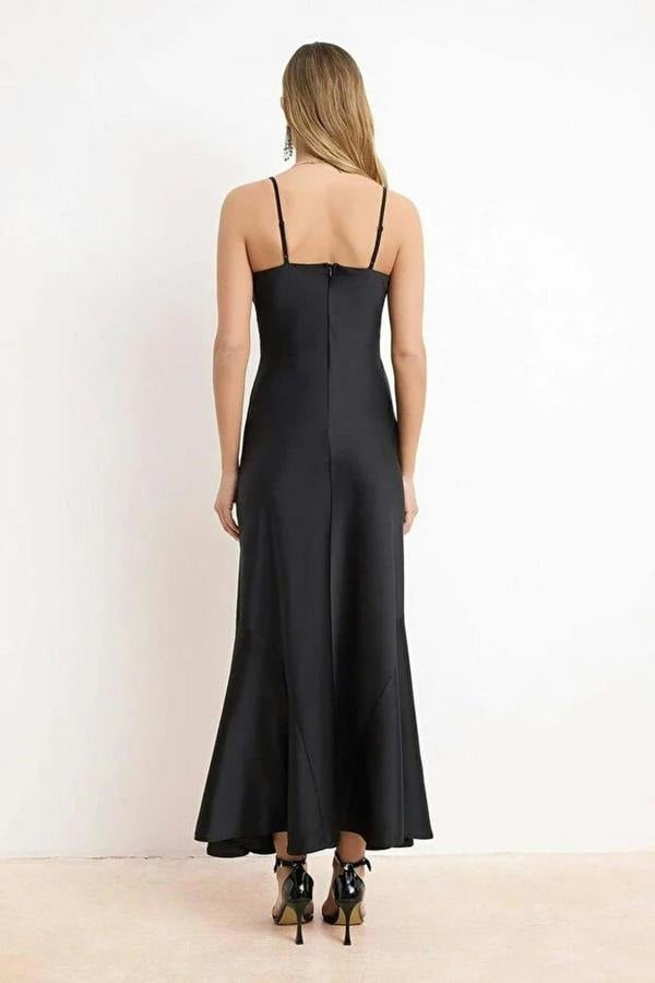 WOVCOR Satin Ruffled Midi Dress