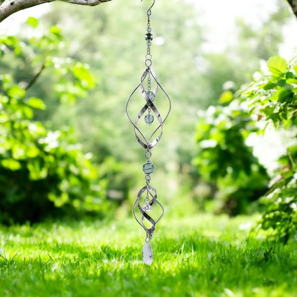 EDH Door Hardware Double Stainless Steel Spiral Spinner – 57cm x 9cm x 9cm | Elegant Garden Wind Spinner | Durable Outdoor Décor for Patios, Gardens