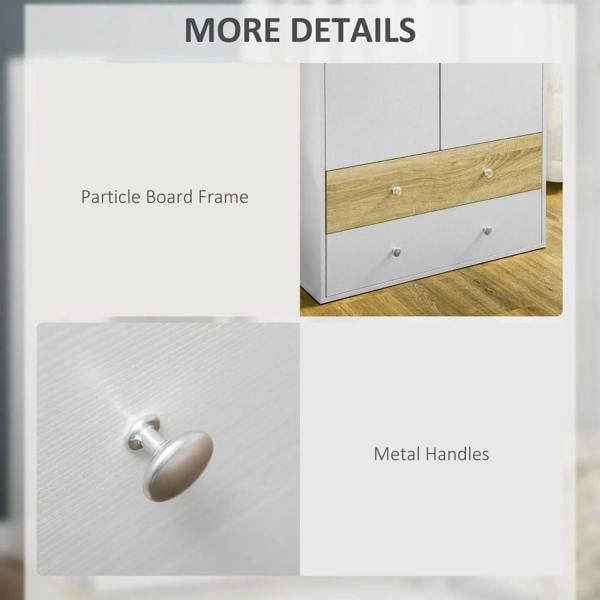 White wardrobe details: particle board frame and round metal handles