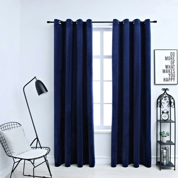 Berkfield Blackout Curtains with Rings 2 pcs Velvet Dark Blue 140x175 cm