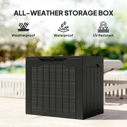 Wyld Haus Vevino Nela Plastic Black Outdoor Garden Storage Box With Handles 93 Litre Capacity