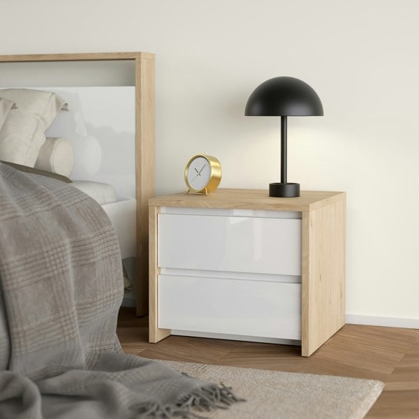 Furniture To Go Next Nightstand 2 Drawers Jackson Hickory White high gloss