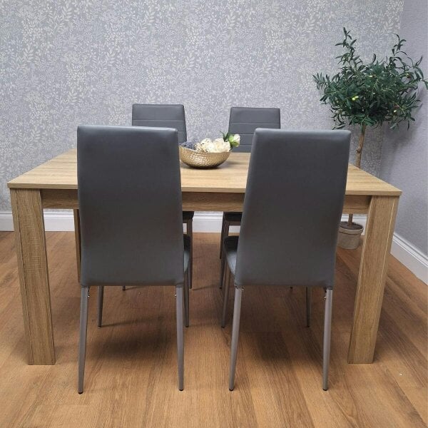 Kosy Koala Oak Effect Dining Table Set With 4 Grey Faux Leather Chairs Dining Room Furniture