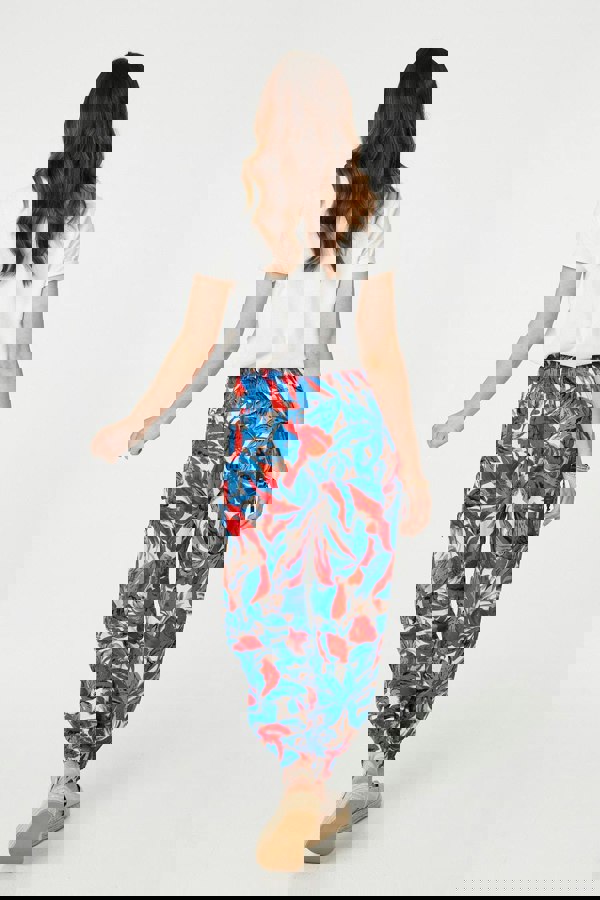 Blue | Tropical Leaf Print Harem Pants