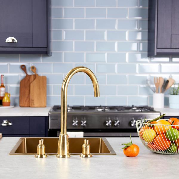 Flode Narvik | Dual Lever 3 Hole Kitchen Tap | Polished Brass Finish