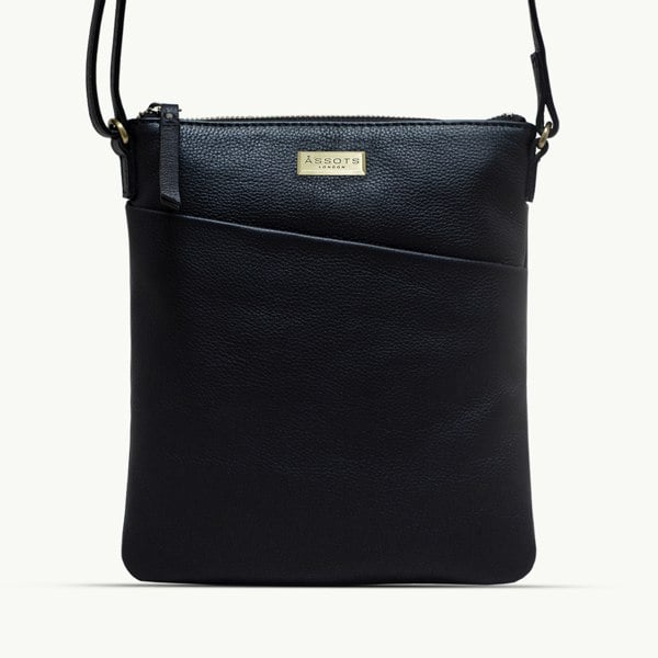 Assots London 'LINBY' Black Pebble Grain Leather Crossbody Bag