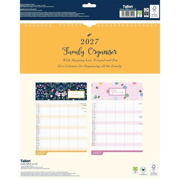 Bees & Flowers Family Organiser 2027, Family Planners, Month To View, Art, Gift