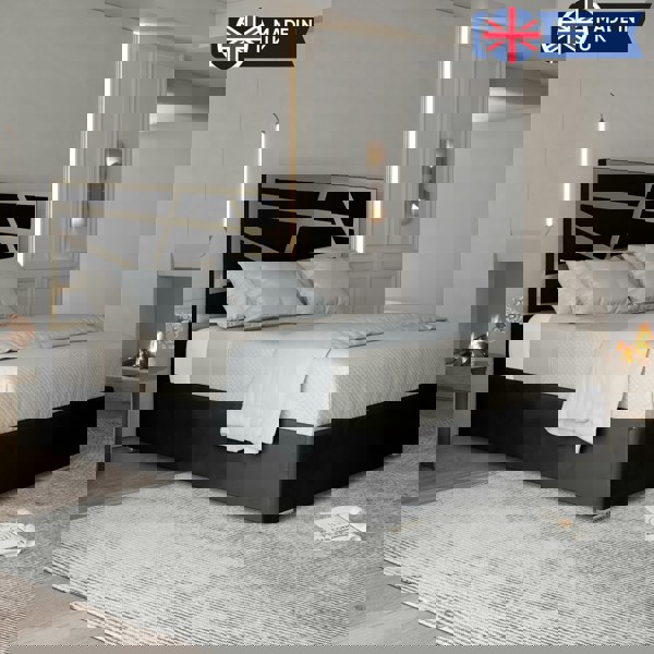 Casa Magna Arabella Upholstered Soft Velvet Metal Bed Frame - Black