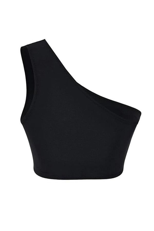 WOVCOR Mesh Detail One Shoulder Covered Bikini Top