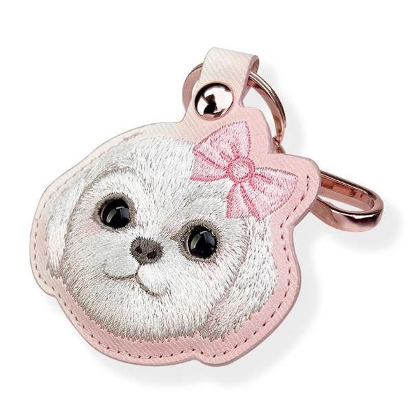 Nimmy Friends Nimmy Big Eye Cute Pet Bischon Fraise Dog Face Airtag Keychain Pink - N-XDY-YSK-02-A