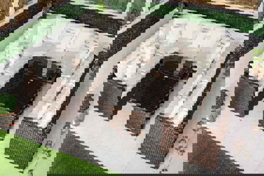 Giardino Santorini 7 Seat Modular Sofa Rattan Garden Furniture Set Outdoor Height Adjustable Coffee Table