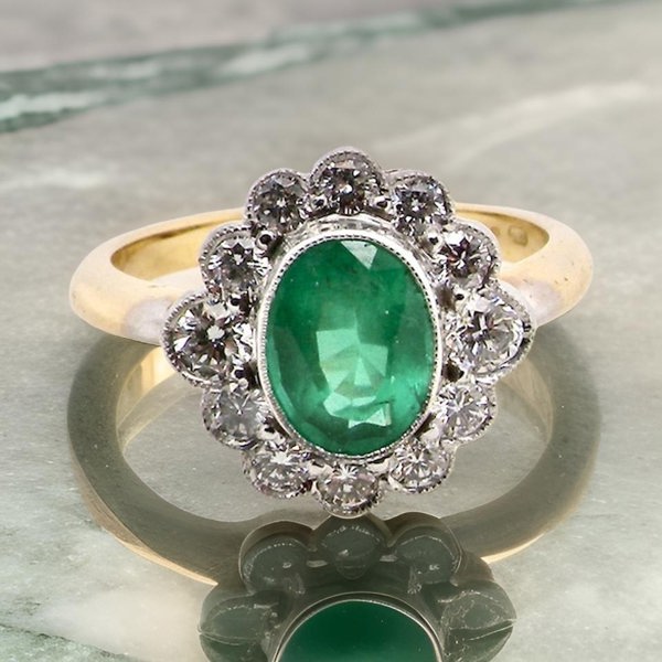 Vintage Tom A fabulous Emerald and Diamond cluster ring