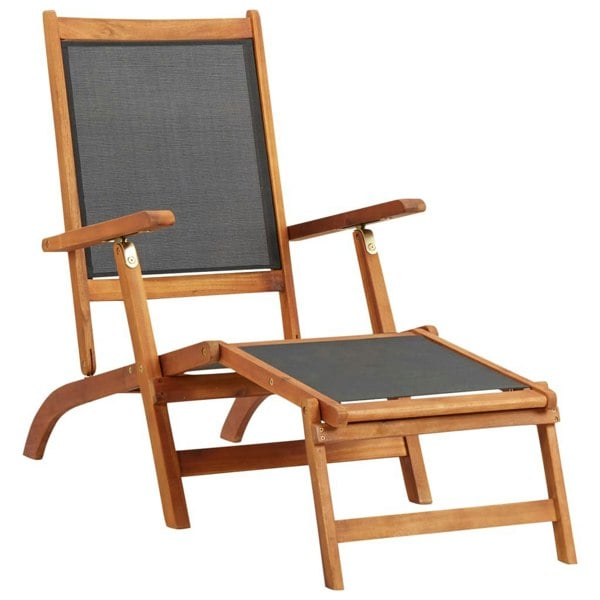 Berkfield Outdoor Deck Chair Solid Acacia Wood and Textilene