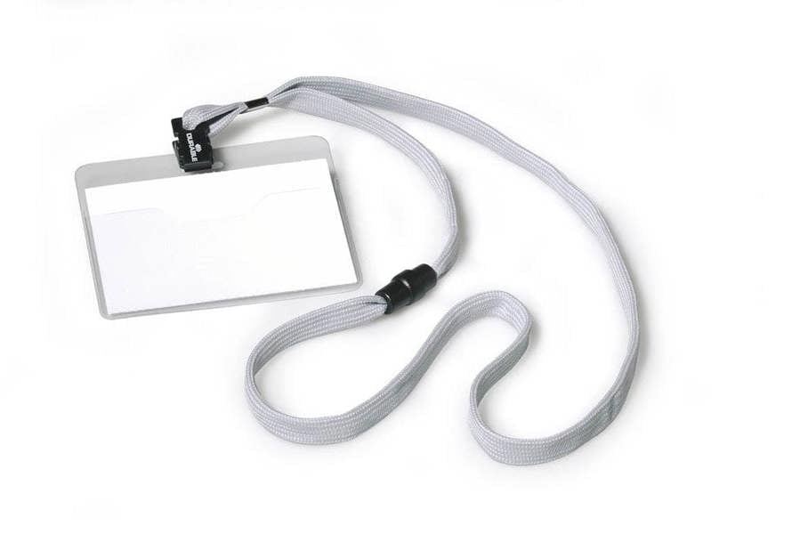 Durable Lanyard Name Badge ID Card Holder + Inserts | 10 Pack | 60 x 90mm | Grey